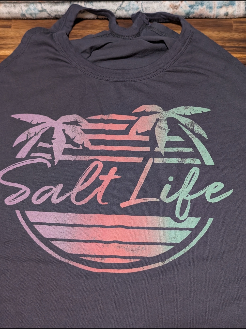 Woman's Salt Life Palm Tree Graphic Logo Tank Gray Medium